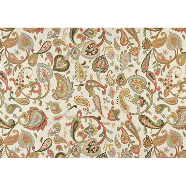 Designer Fabrics 54 in. Wide Green- Red- Yellow And Off White- Floral Paisley Contemporary Upholstery Fabric K0021B - main